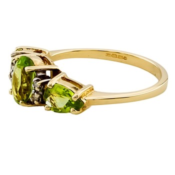 9ct gold Peridot / Diamond 3 stone Ring size J